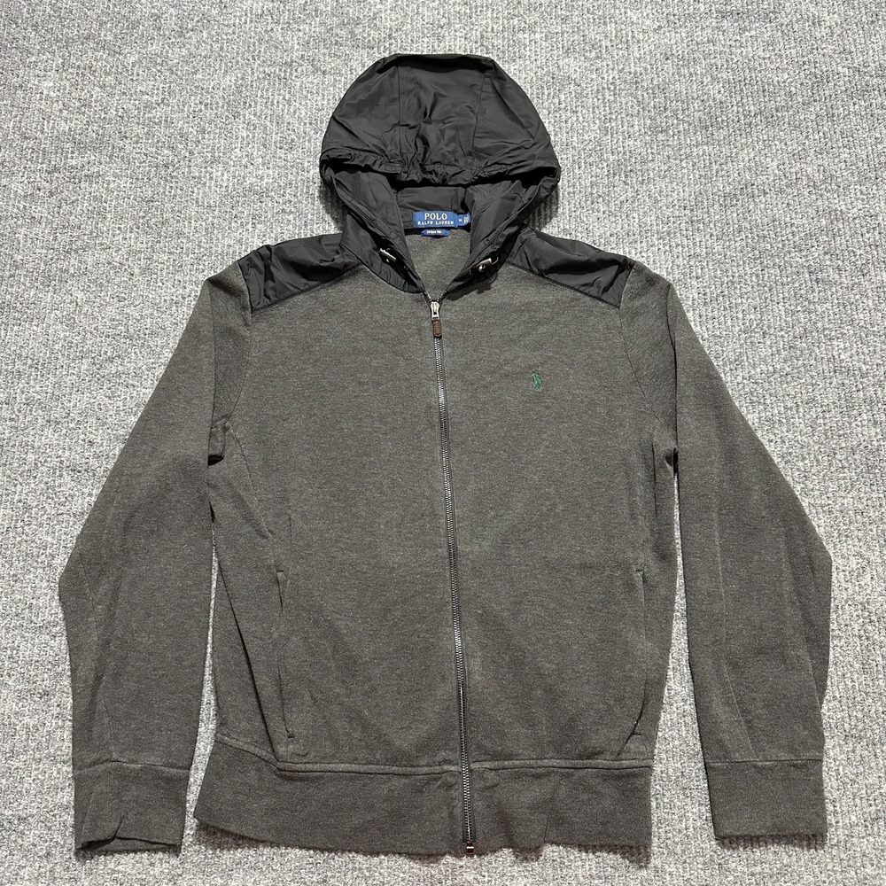 Polo‎ Ralph Lauren Estate Rib Mens Full Zip Hooded Jacket Size Medium Gray Logo
